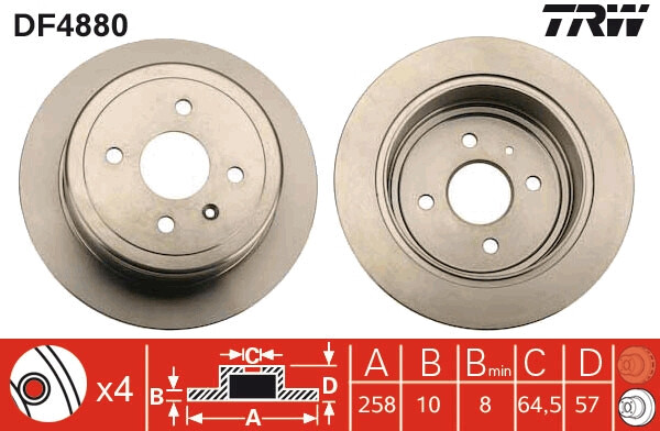 Disque de frein Chevrolet Daewoo TRW DF4880 - Jeu de 2 disques ventilés 256mm