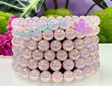 Wholesale 6 Pcs Aura Rose Quartz 8mm 7.5” Crystal Healing Stretch Bracelet