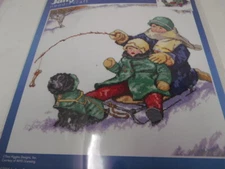 Janlynn WINTER FUN Kids Sledding w Dog  Counted Cross Stitch Kit 12" x 12"