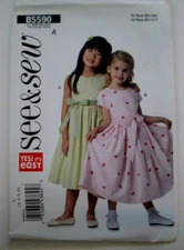 Girls VERY EASY summer dresses pattern 5590 size 3 4 5 6 UNCUT