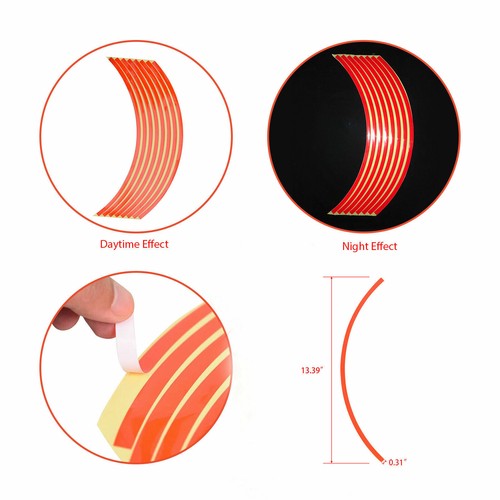17"/ 18'' Motorcycle Rim Reflective Wheel Decals Stripes Stickers Trim Kit - Picture 5 of 13