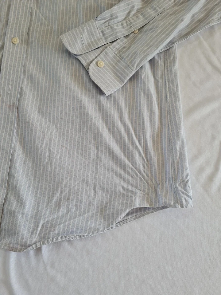 Mens Shirt Kirkland Size 15.5in Blue Stripe Long Sleeve Pocket 11833 - Image 2 of 4