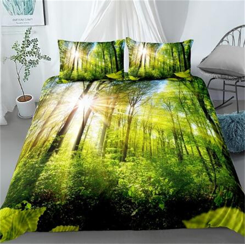 Forest Sun Quilt Cover Pillowcase Queen Color Comfort Bedding Set