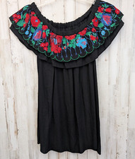 Umgee Off Shoulder Mini Dress Womans M Floral Embroidered Velvet Boho Festival