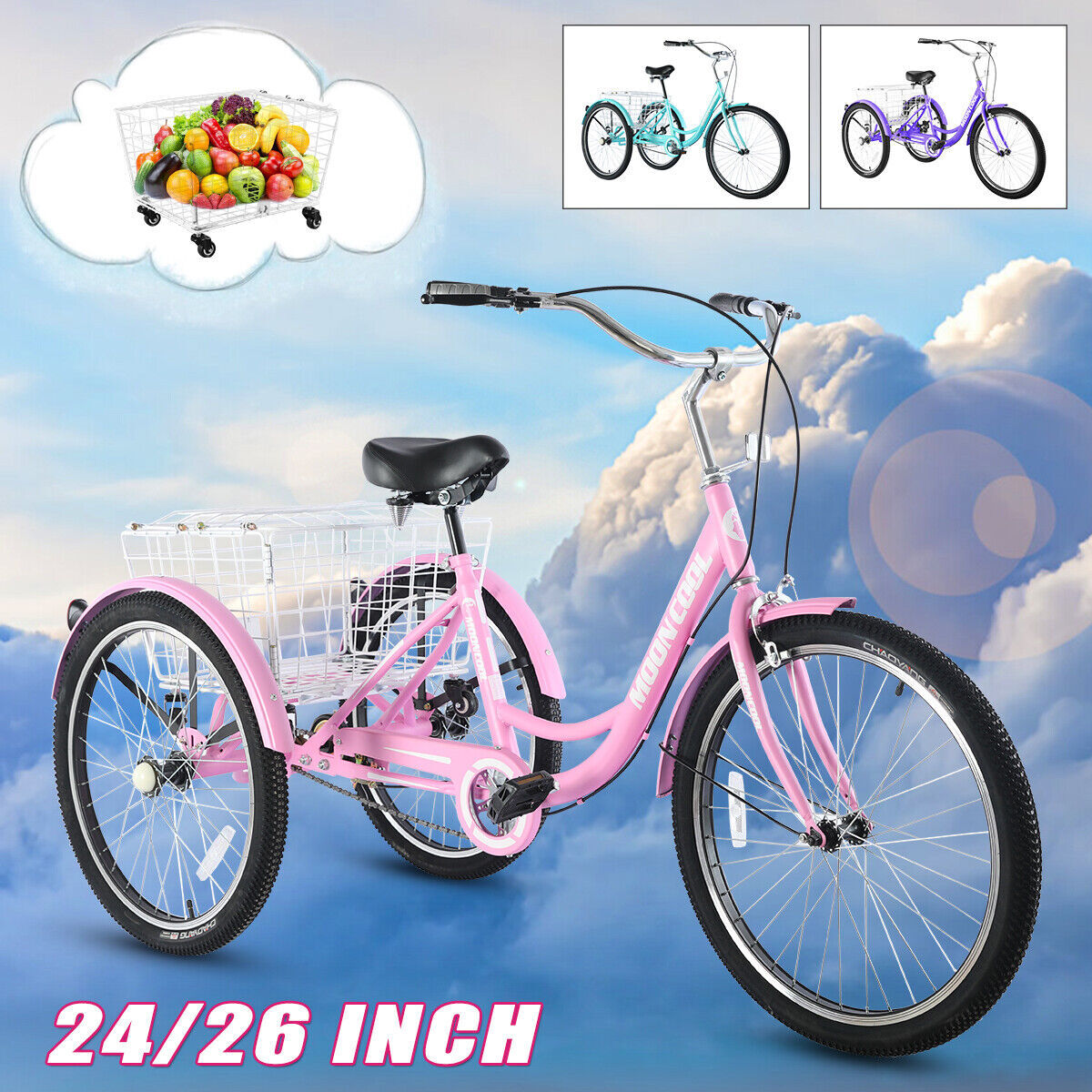 MOONCOOL 24/26 inch Trike 3 Wheel Bike Adult Tricycle 7