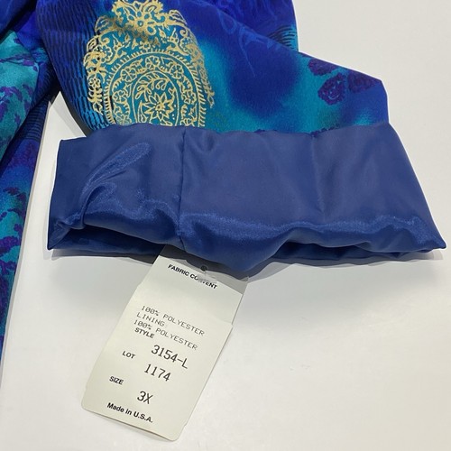Kensington Square Vintage Blue Paisley Satin Blazer Jacket 3X Artsy Watercolor - Picture 7 of 8