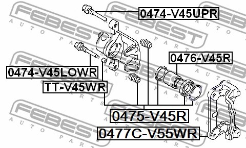 0475-V45R FEBEST Repair Kit, brake caliper for MITSUBISHI