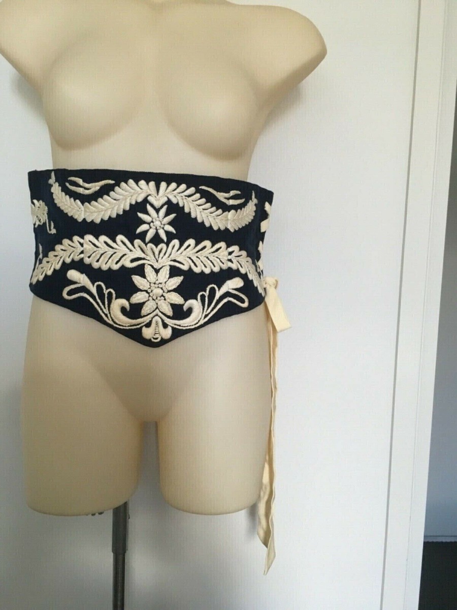 Valentino Boutique Navy Silk Embroidered Corset Belt Made in  display picture 1