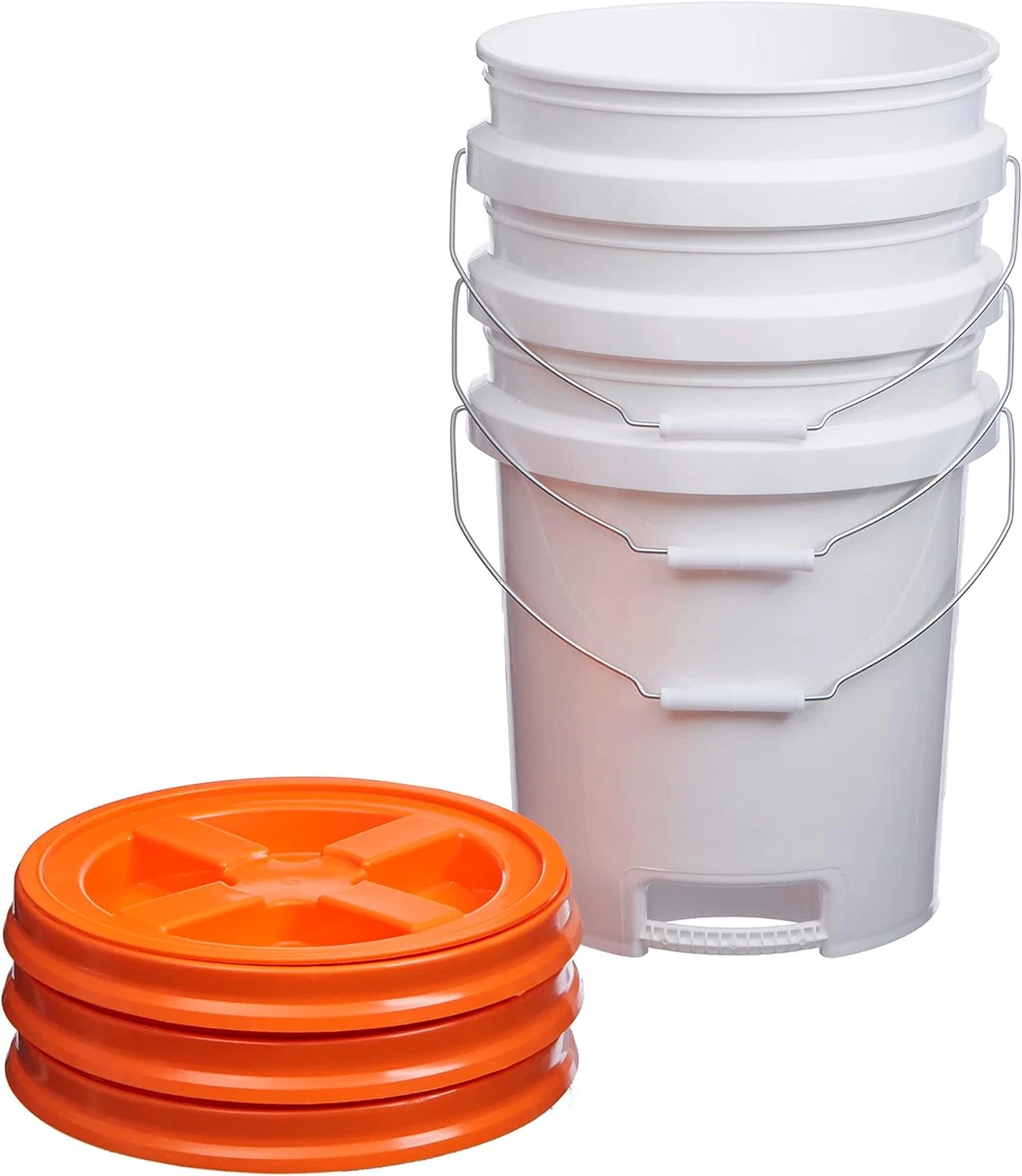 5 Gallon White Food Grade Buckets with Bottom Grip Handle & Gamma Seal  Lids, BPA