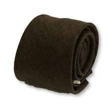 Frederick Thomas Designer Linen Mens Tie - Dark Grey Plain Slim Classic