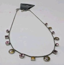 Pilgrim Danish Design Purple  Gold Crystal Flowers Necklace 14-17" Silver