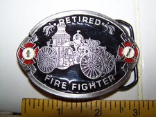 Vintage RETIRED FIREFIGHTER Belt Buckle Enameled USA Made 2401