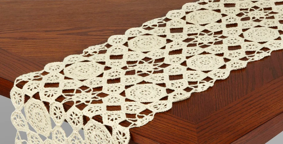 Essential Home Ivory Random Crochet Table Runner Cotton Polyester 13 x 39-in NEW - Image 3 of 3