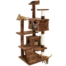 53 Inch Cat Tree Tower Playing House Condo Activity Center Scratching Post Brown