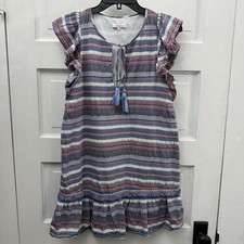 Parker Boho Stripe Dress Tassel Tie Ruffle Sleeve Cotton Small