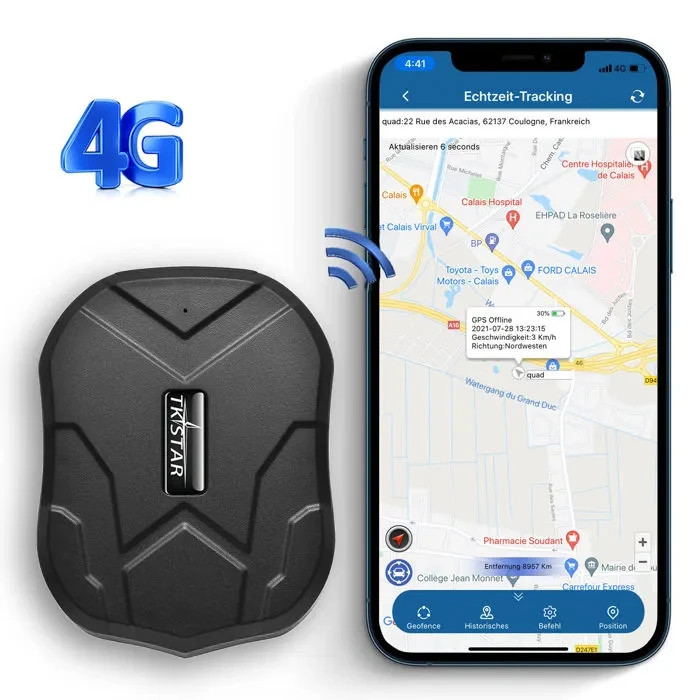 Traceur GPS voiture 4G étanche avec aimant puissant et balise de suivi en temps réel noire