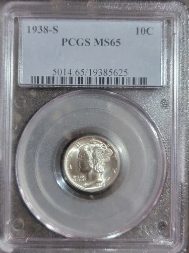 1938 S  Mercury Dime  PCGS MS65