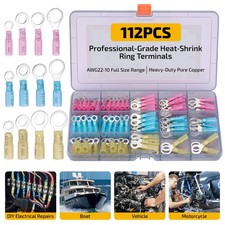 112PCS Marine Grade Heat Shrink Ring Terminals Waterproof Crimp Connectors