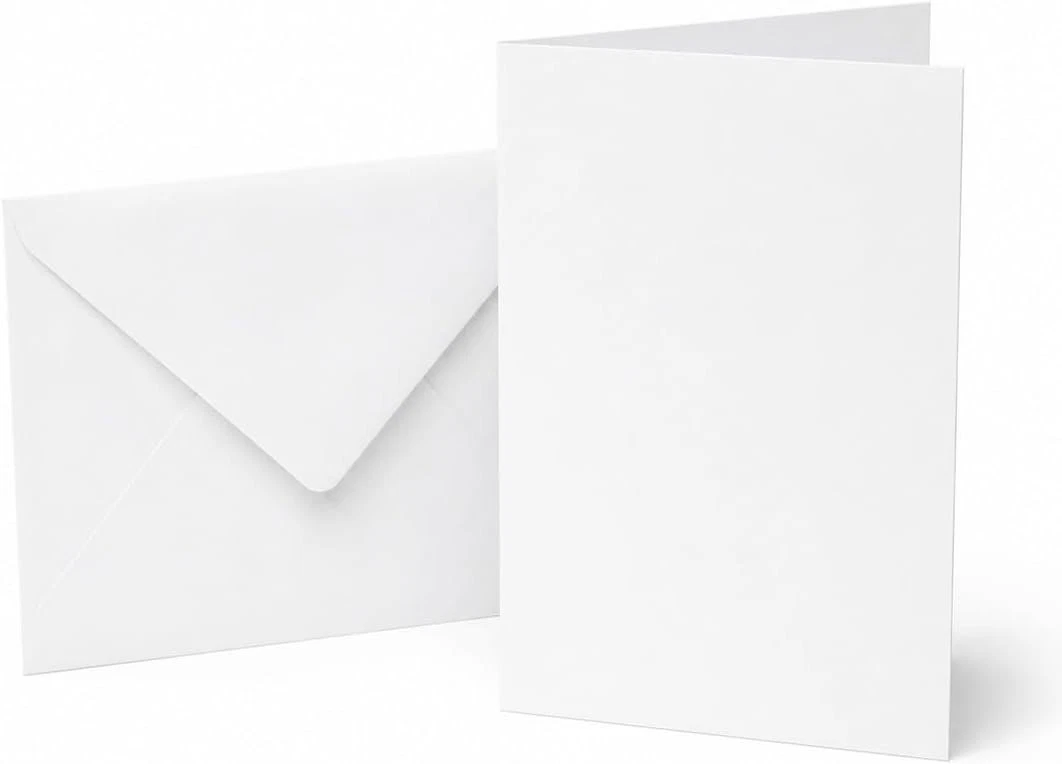 Sobres y tarjetas blancas de 5 x 7" - Tarjeta de 300 g/m² prearrugada para un fácil plegado