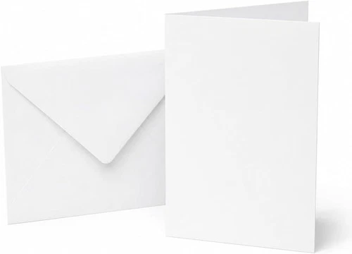 5 x 7" White Card Blanks & Envelopes - 300gsm Card Pre-Creased For Easy Folding