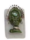 BAKELITE Brooch Pin Green Vintage Carved Princess Tribal African Jewelry