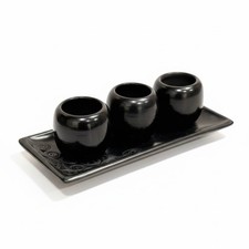 Auténtico Juego de 3 Vasos y Plato Vaso Tequila Tequileros Barro Negro De Oaxaca