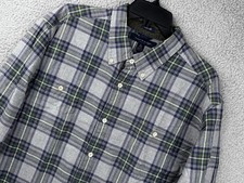 Tommy Hilfiger Tartan Plaid Shirt Mens XL Slim Fit Gray Muted 100 Cotton