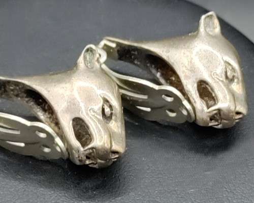 Sterling Silver Leopard/Jaguar Vintage Clip Earrings - Picture 6 of 12