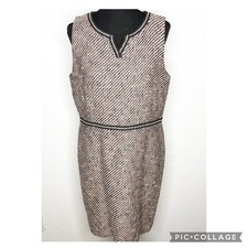 Talbots black white pink orange tweed sleeveless sheath dress size 14