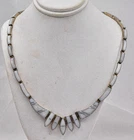 Vintage 950 Sterling Silver MEXICO Mother of Pearl Inlaid Ladies Necklace 17" L