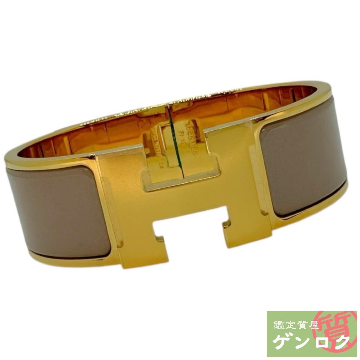Used Hermes Click Crack GM Bracelet Gold Plated Enamel Gray & Gold