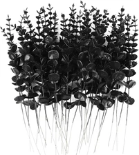 36Pcs Black Eucalyptus Leaves Stems Artificial Eucalyptuses Leaf Branches for Ha