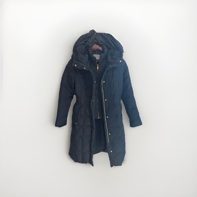 COLE HAAN Womens Navy Blue Down Full Zip Hooded Puffer Coat Size Medium