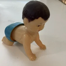 Vintage Mechanical Wind Up Crawling Baby Boy Toy Works!