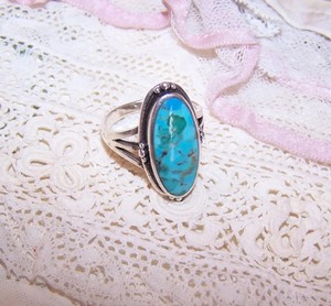 NAVAJO Native American Vintage Sterling Silver Turquoise Ring - Size 6.75