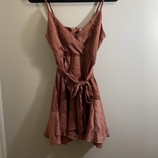 Polly Women’s 2 Dark Dusty Pink Mini Dress Spaghetti Strap Tie Bow 