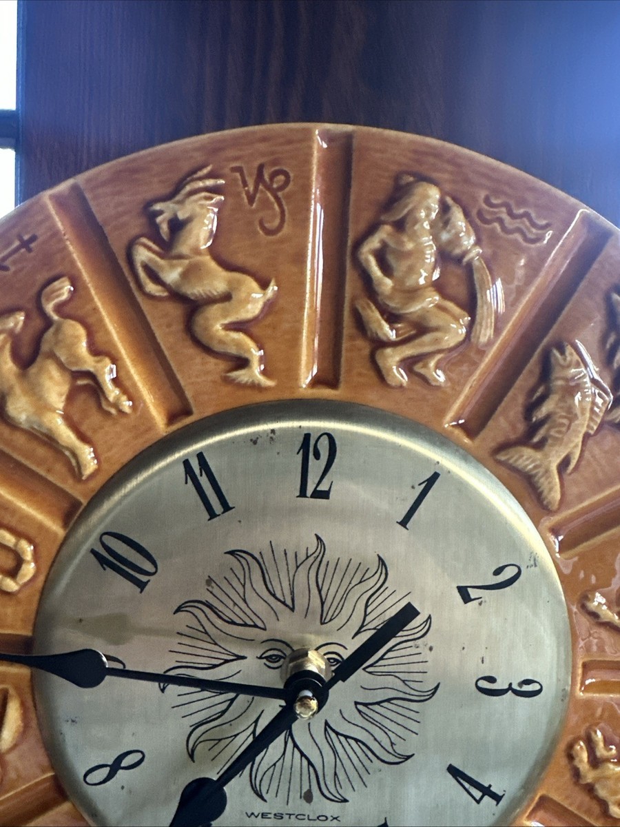 アンティークのドッグクロック 1969 Vintage Zodiac Ceramic Wall Clock Made By Maddux of CA