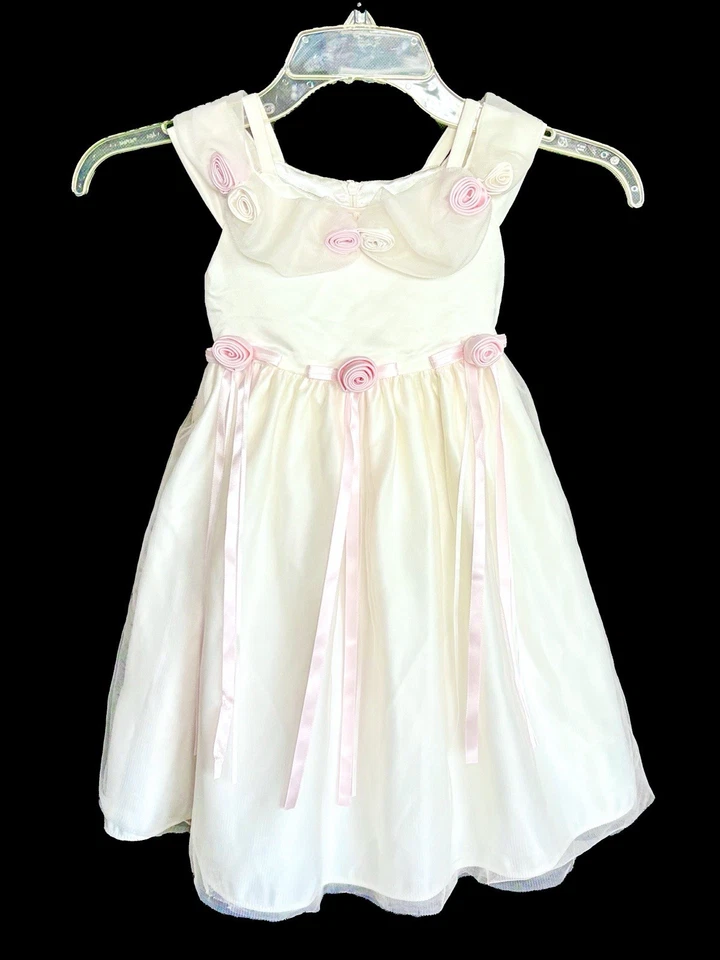 Girls~AMERICAN PRINCESS~Ivory Gown~Pink Rosettes~Flower Girl~Wedding~Size 3T~061 - Image 2 of 4