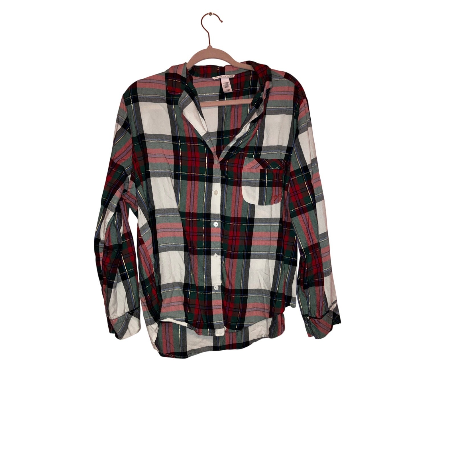 Victoria's Secret Large Plaid Christmas Flannel PJ Top