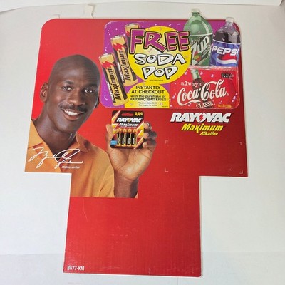 Michael Jordan Rayovac Vintage Store Display Die Cut Sign Free Soda 22x17.5