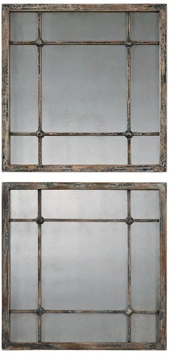 Square Vanity Accent Wall Mirrors Set of 2 Blue Ivory Frame 19" Wide Bathroom - Picture 2 of 3