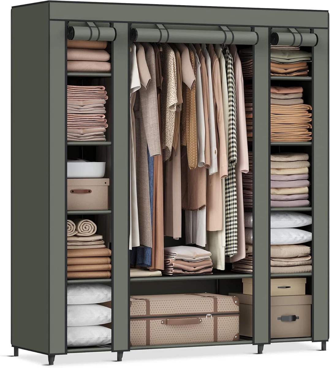 VidaXL Armadio In Bambù 110x45x170 Cm – Guardaroba Con Rivestimento In Tessuto E 4 Ripiani - 2