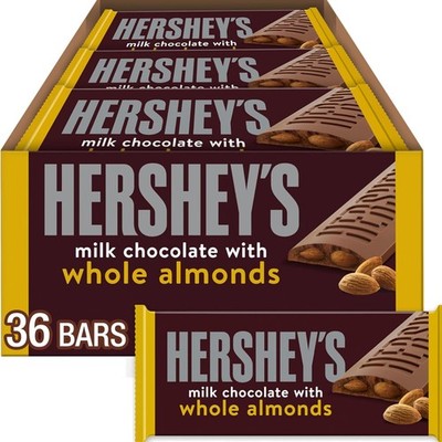 HERSHEY'S Milk Chocolate with Whole Almonds Candy Bars, 1.45 oz 36 Count