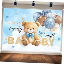 Bear Baby Shower 7x5FT, We Can Bearly Wait Party Banner, Watercolor Backdrop