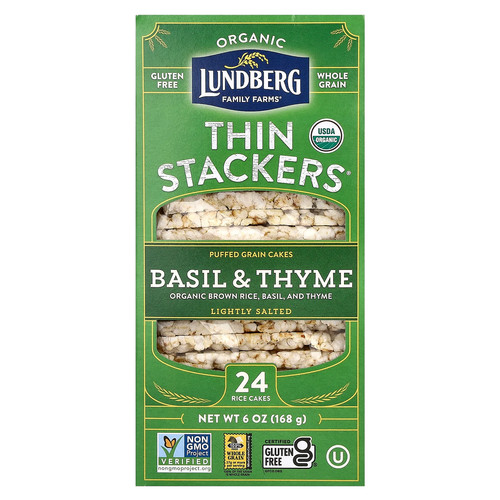 Organic Thin Stackers, Puffed Grain Cakes, Basil & Thyme, Lightly Salted, 24