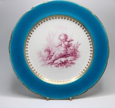 ANTIQUE MINTON CABINET PLATE PINK CHERUB TURQUOISE BORDER 9"  c1882