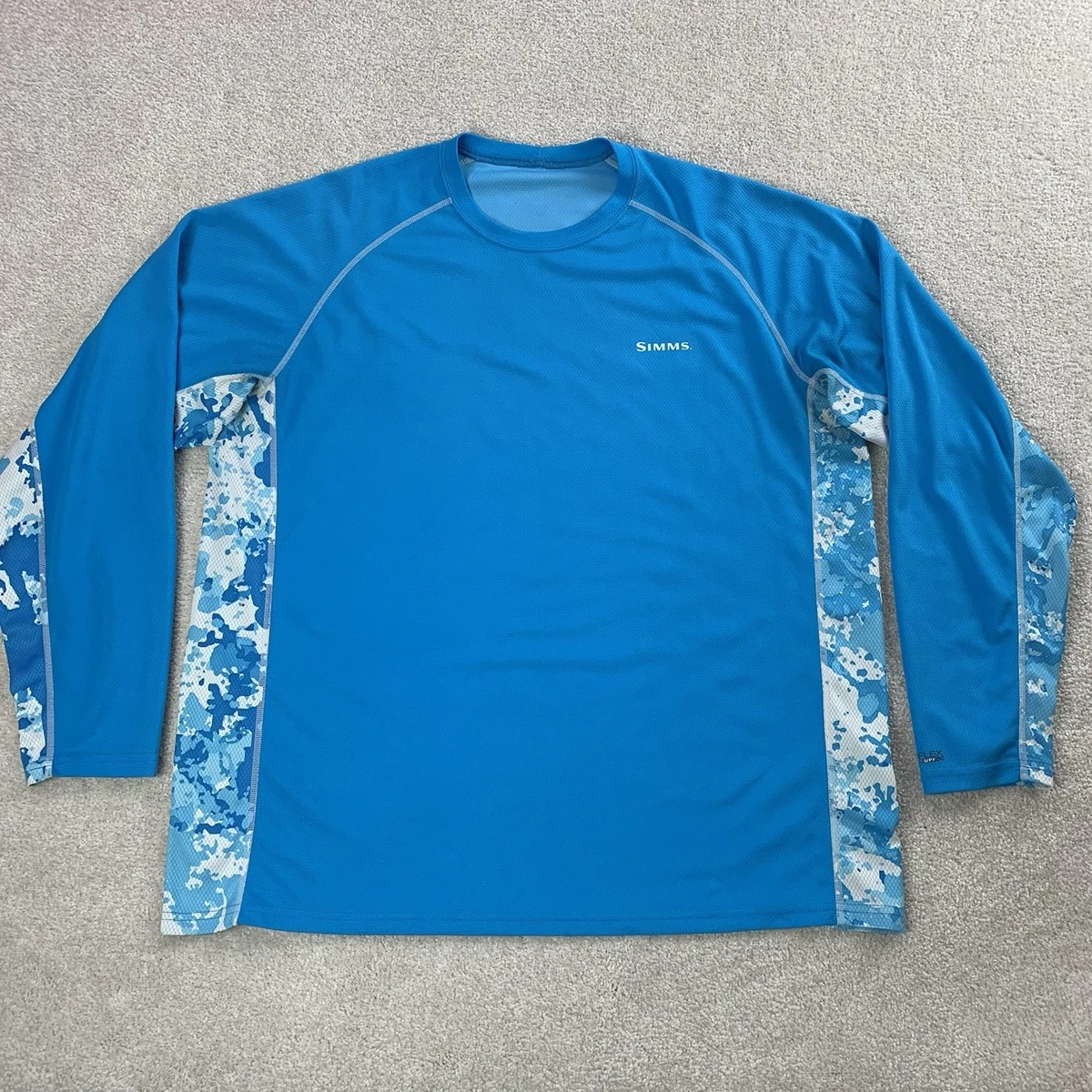 Chemise De Pêche Simms UPF – Manches Longues, Bleue, Taille XL Homme – Stretch