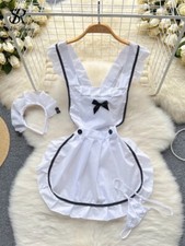 Womens Sexy French Maid School Girl Uniform Fancy Dress Costume Outfit Role Play