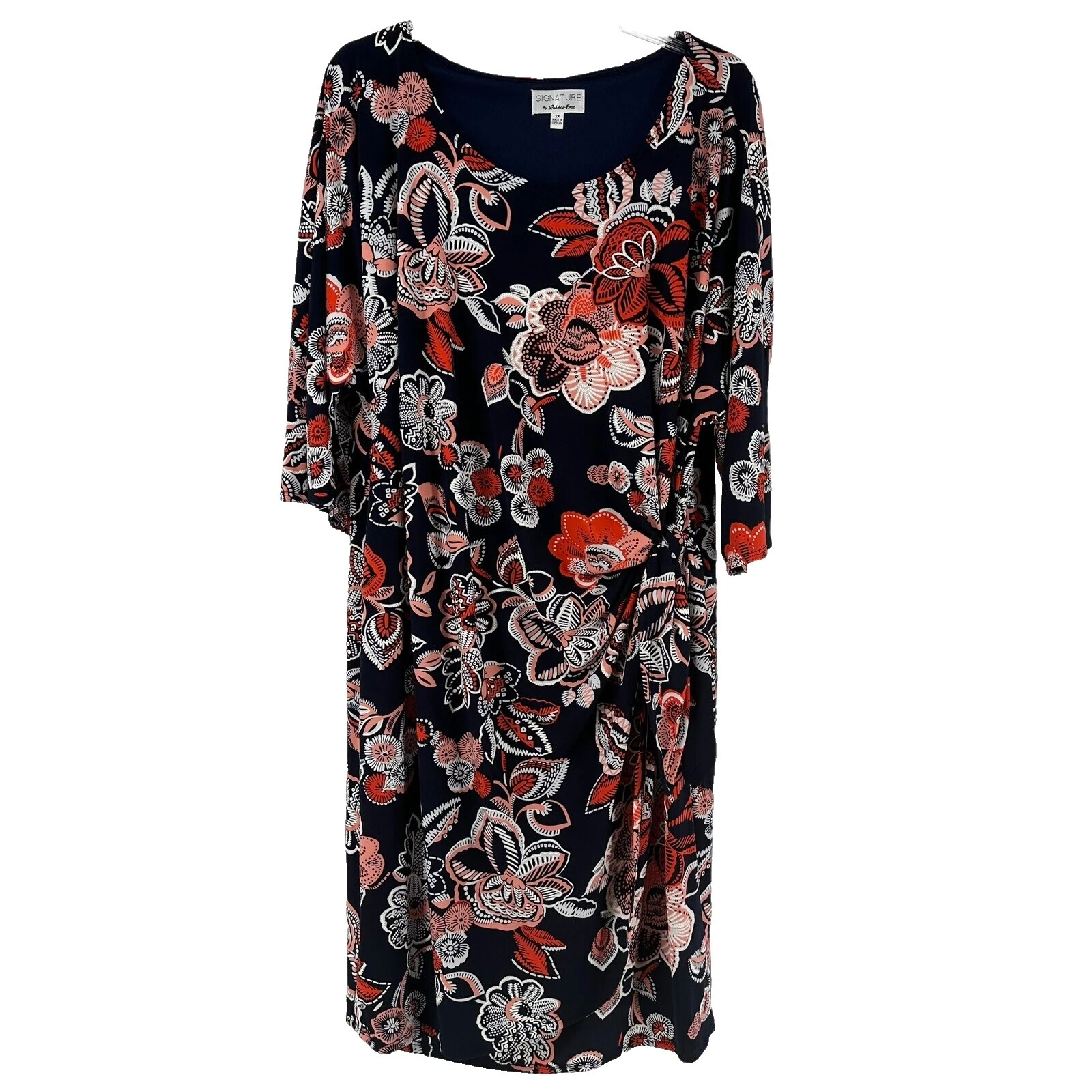 Knee Length 3/4 Sleeve Floral Wrap Dresses