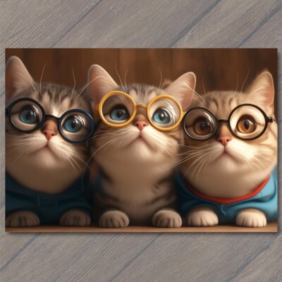 Art Print Cat with Glasses Fun Cute Colorful Kitty Unusual Animal Funny Sweet